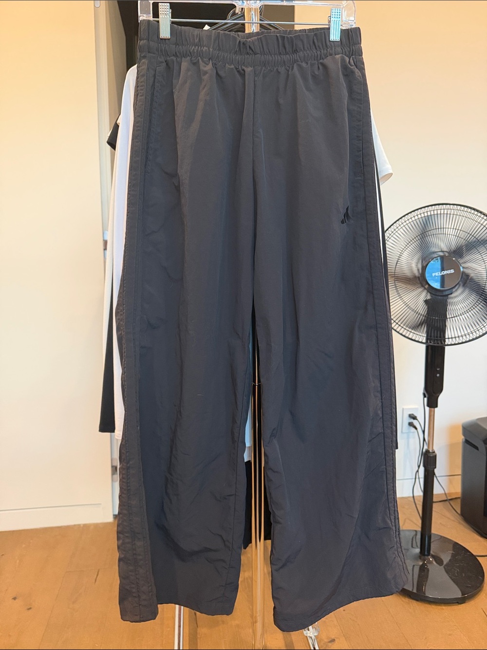 adidas Women's Black Wide-Leg Track Pants with black Side Stripe